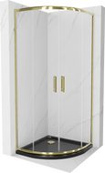Mexen Rio cabina de duș semicirculară 80 x 80 cm, transparentă, auriu + cadă Flat, negru - 863-080-080-50-00-4170G