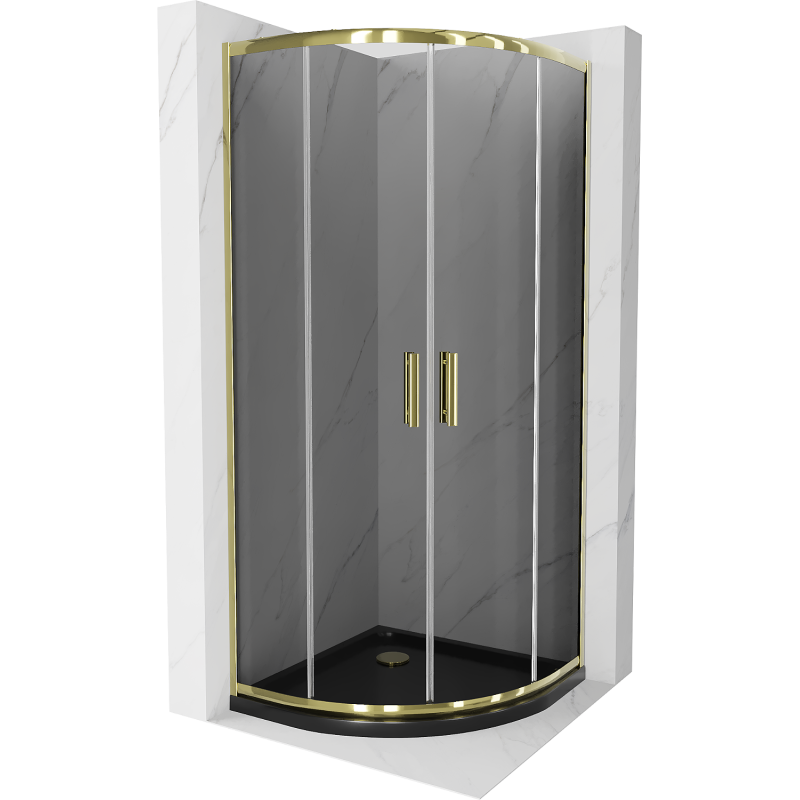 Cabina de duș Mexen Rio semicirculară 80 x 80 cm, grafit, aur + cadă Flat, negru - 863-080-080-50-40-4170G