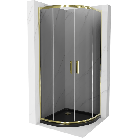 Cabină de duș semicirculară Mexen Rio 90 x 90 cm, grafit, auriu + cadă de duș Flat, negru - 863-090-090-50-40-4170G
