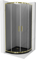 Mexen Rio cabina de duș semicirculară 90 x 90 cm, grafit, aurie + cadă Flat, neagră - 863-090-090-50-40-4170G