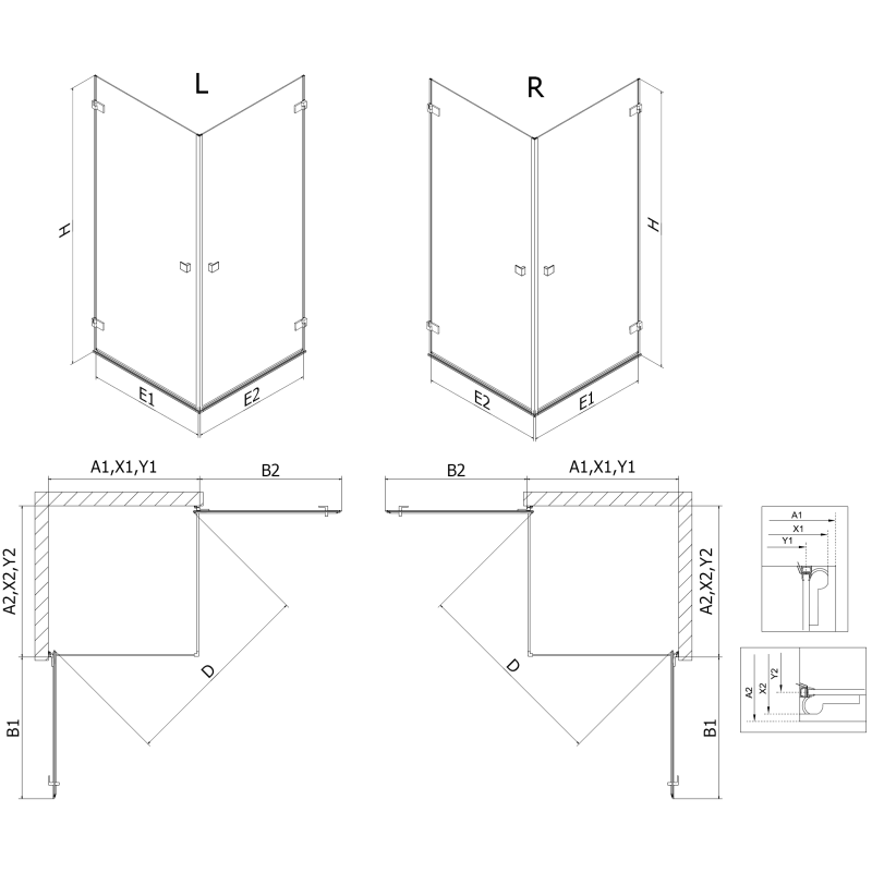 Mexen Lunar-B Duo cabină de duș cu ușă batantă 100 x 80 cm, transparentă, gri armă periat - 832-100L-080P-66-00