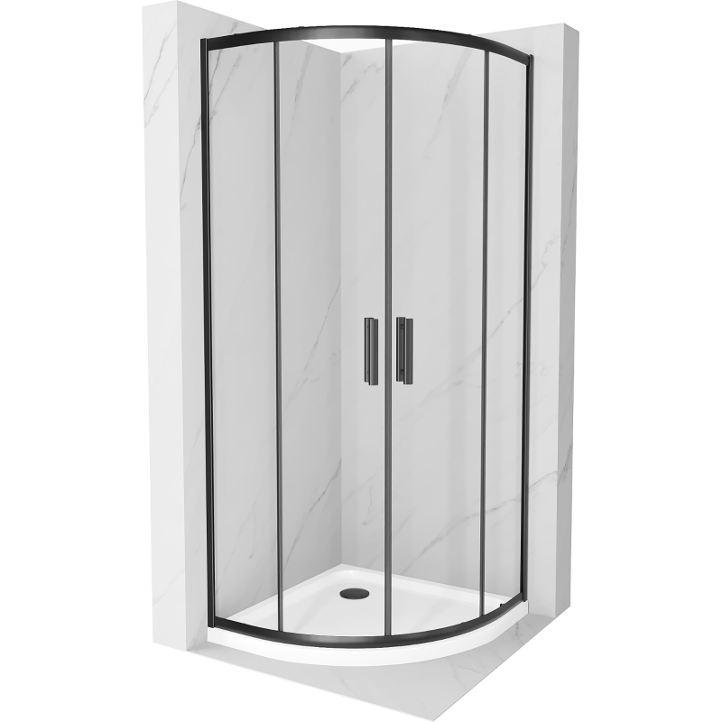 Mexen Rio 90 x 90 cm-es, félköríves zuhanykabin, átlátszó, fekete + Flat zuhanytálca, fehér - 863-090-090-70-00-4110B