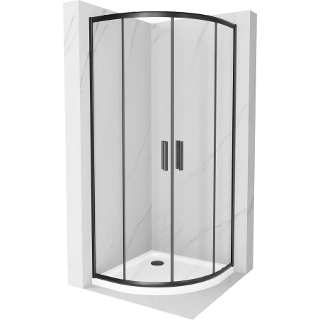 Mexen Rio cabina de duș semicirculară 90 x 90 cm, transparentă, neagră + cadă de duș Flat, albă - 863-090-090-70-00-4110B