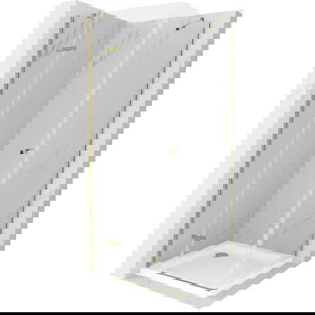 Mexen Roma cabină de duș cu ușă batantă 70 x 70 cm, transparentă, aurie + cadă de duș Flat - 854-070-070-50-00-4010