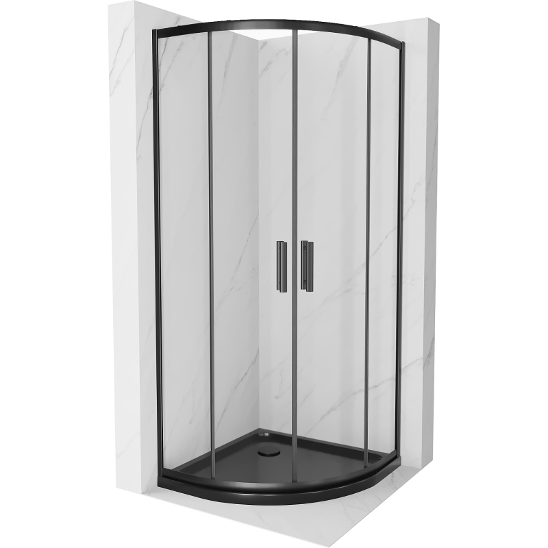 Mexen Rio cabina de duș semicirculară 80 x 80 cm, transparentă, neagră + cadă Flat, neagră - 863-080-080-70-00-4170B