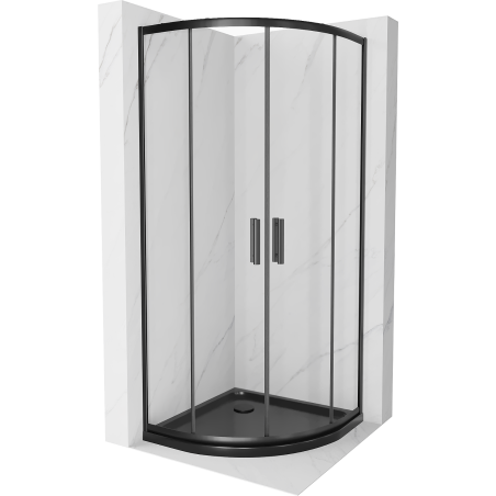 Cabina de duș Mexen Rio semi-circulară 80 x 80 cm, transparentă, neagră + bazin Flat, negru - 863-080-080-70-00-4170B