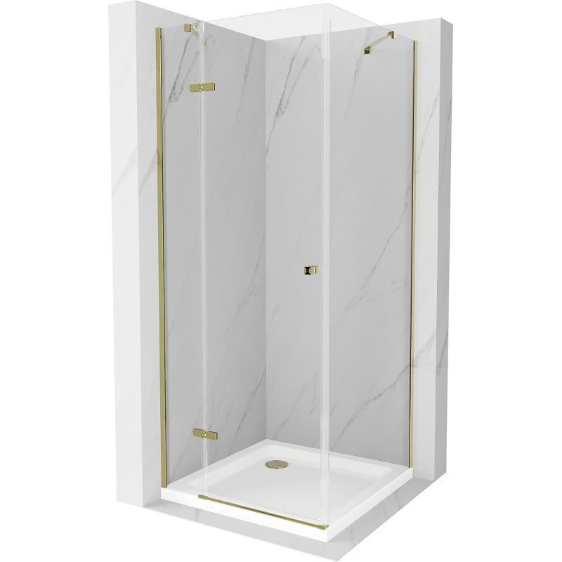 Mexen Roma cabină de duș pivotantă 80 x 80 cm, transparentă, aurie + cadă Flat - 854-080-080-50-00-4010