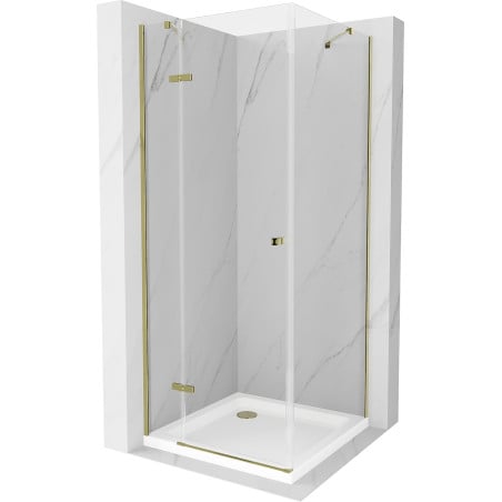 Mexen Roma cabină de duș pivotantă 80 x 80 cm, transparentă, aurie + cadă Flat - 854-080-080-50-00-4010
