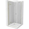 Mexen Roma cabină de duș pivotantă 80 x 80 cm, transparentă, aurie + cadă Flat - 854-080-080-50-00-4010