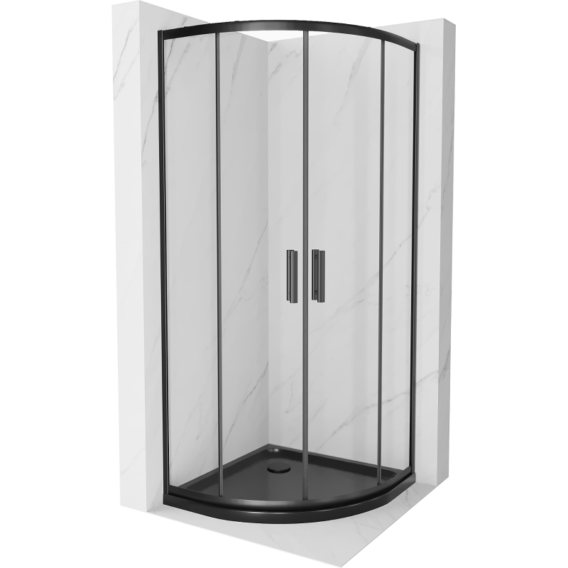 Mexen Rio cabină de duș semirotundă 90 x 90 cm, transparent, negru + cadă Flat, negru - 863-090-090-70-00-4170B