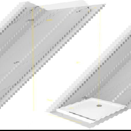 Mexen Roma cabină de duș cu balamale 70 x 80 cm, transparent, Aurie + cadă de duș Flat - 854-070-080-50-00-4010