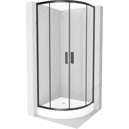 Mexen Rio cabina prysznicowa półokrągła 80 x 80 cm, przezroczysta, czarna + brodzik Rio, biały - 863-080-080-70-00-4710