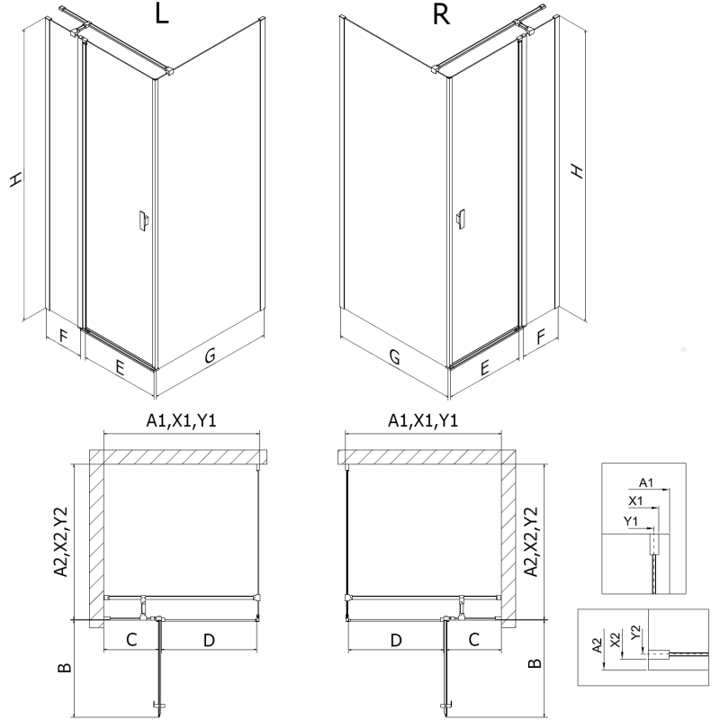 Mexen Mist T cabină de duș batantă dreapta 105 x 90 cm, ramă neagră, negru - 8A4T-105-090-70-70-P
