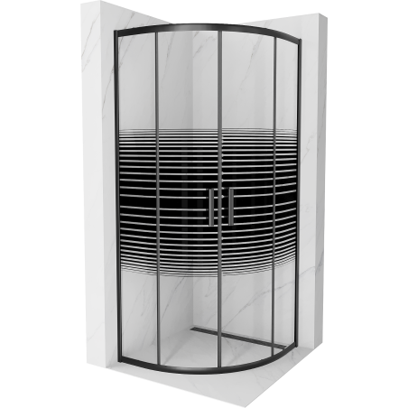 Mexen Rio cabină de duș semirotundă 90 x 90 cm, dungi negre, neagră - 863-090-090-70-20