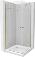 Mexen Roma Duo cabină de duș cu balamale 70 x 70 cm, transparent, Aurie + cadă de duș Flat - 854-070-070-50-02-4010G