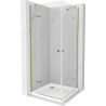 Mexen Roma Duo cabină de duș batantă 80 x 80 cm, transparentă, aurie + cadă duș Flat - 854-080-080-50-02-4010G