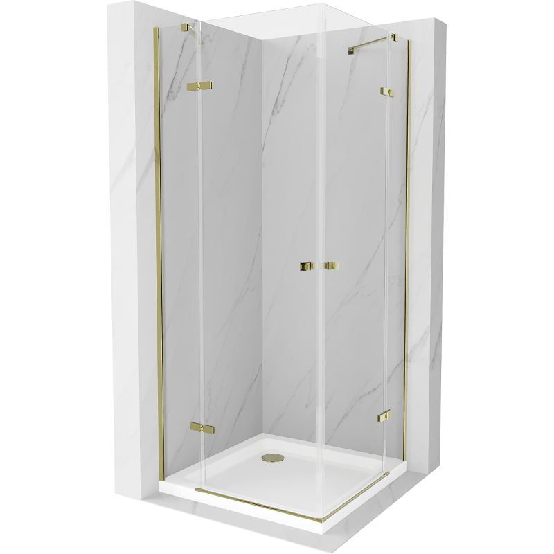 Mexen Roma Duo cabină de duș oscilantă 90 x 90 cm, transparentă, aurie + cadă Flat - 854-090-090-50-02-4010G