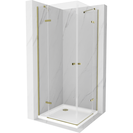 Mexen Roma Duo cabină de duș oscilantă 90 x 90 cm, transparentă, aurie + cadă Flat - 854-090-090-50-02-4010G