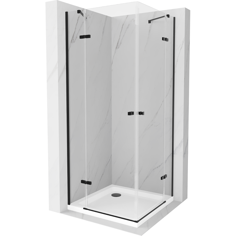 Mexen Roma Cabină de duș Duo cu uși batante 90 x 90 cm, transparentă, neagră + cadă Flat - 854-090-090-70-02-4010B