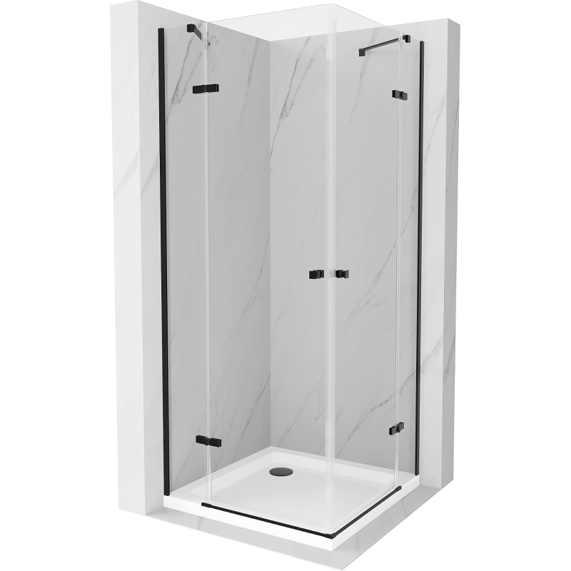 Mexen Roma Duo cabină de duș cu deschidere 100 x 100 cm, transparent, negru + cadă Flat - 854-100-100-70-02-4010B