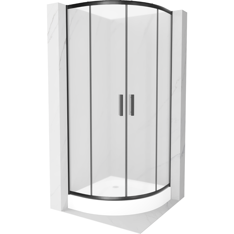 Cabină de duș Mexen Rio semicirculară 70 x 70 cm, mată, neagră + cadă Rio, albă - 863-070-070-70-30-4710