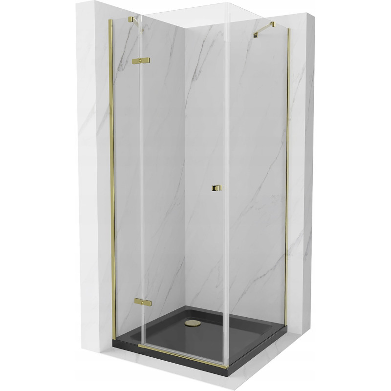 Mexen Roma cabina de duș pivotantă 80 x 80 cm, transparentă, aurie + cadă Flat, neagră - 854-080-080-50-00-4070G
