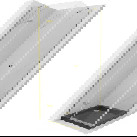 Mexen Roma cabină de duș cu deschidere 80 x 80 cm, transparentă, aurie + cadă Flat, neagră - 854-080-080-50-00-4070G