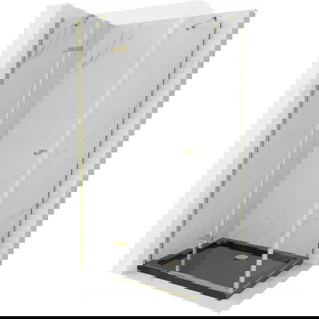 Mexen Roma cabină de duș cu ușă batantă 80 x 100 cm, transparentă, aurie + cadă Flat, neagră - 854-080-100-50-00-4070G