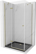 Mexen Roma cabina de duș batantă 120 x 80 cm, transparentă, aurie + cadă de duș Flat, neagră - 854-120-080-50-00-4070G