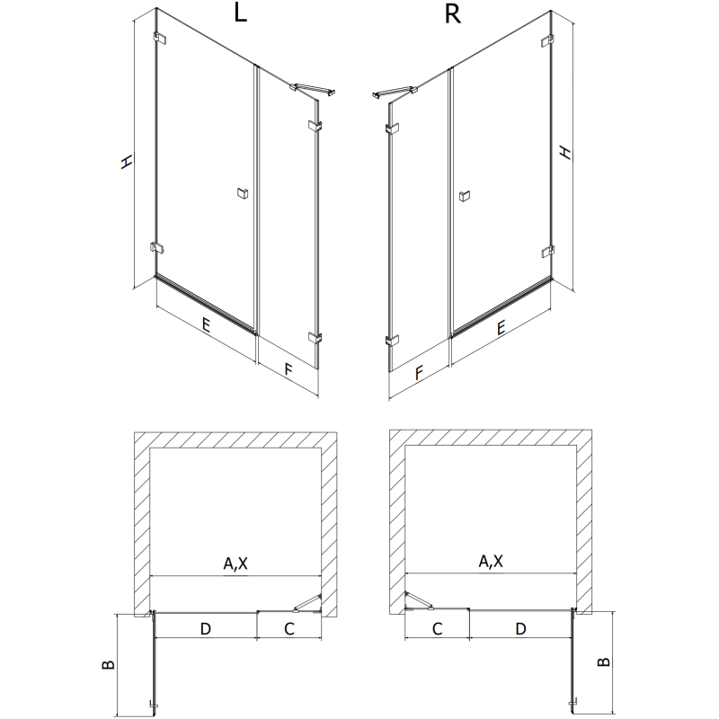 Mexen Lunar-B ușă de duș batantă dreaptă 115 cm, transparent, cupru periat - 832S-115-050-65-00-P