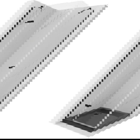 Mexen Roma cabina de duș cu uși batante 90 x 90 cm, transparentă, neagră + cădiță de duș Flat, neagră