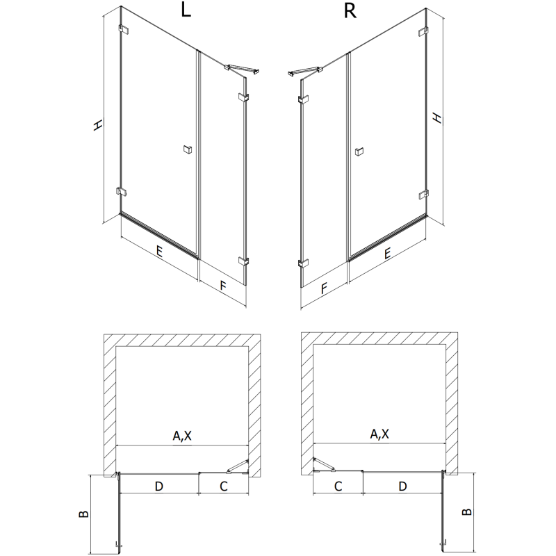Mexen Lunar-B ușă de duș pivotantă dreaptă 150 cm, transparentă, nichel periat - 832S-150-050-97-00-P