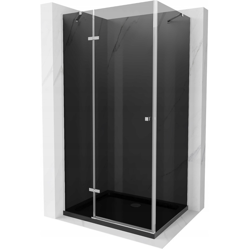 Mexen Roma cabina de duș cu ușă batantă 90 x 100 cm, grafit, crom + cadă de duș Flat, negru - 854-090-100-01-40-4070