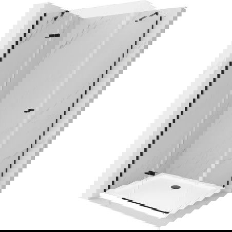 Mexen Roma cabină de duș cu balamale 70 x 90 cm, transparent, Neagră + cadă de duș Flat, Albă - 854-070-090-70-00-4010B