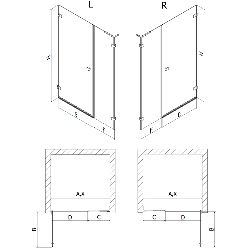 Mexen Lunar-B L ușă de duș rabatabilă stânga 110 cm, transparentă, gri pistol mat - 832SL-110-050-66-00-L