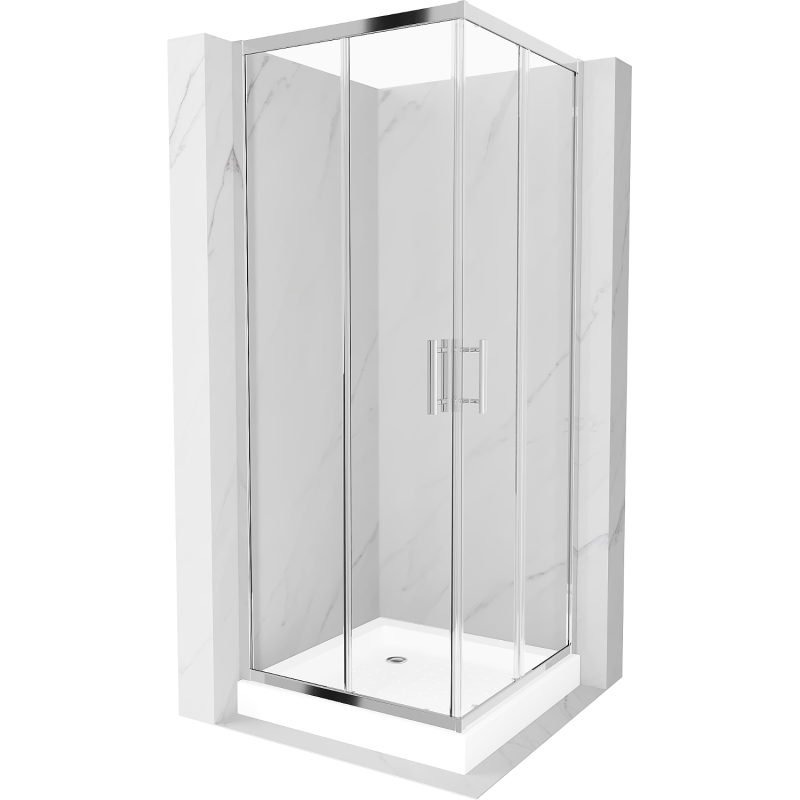 Mexen Rio cabina de duș pătrată 80 x 80 cm, transparent, crom + cadă de duș, alb - 860-080-080-01-00-4510