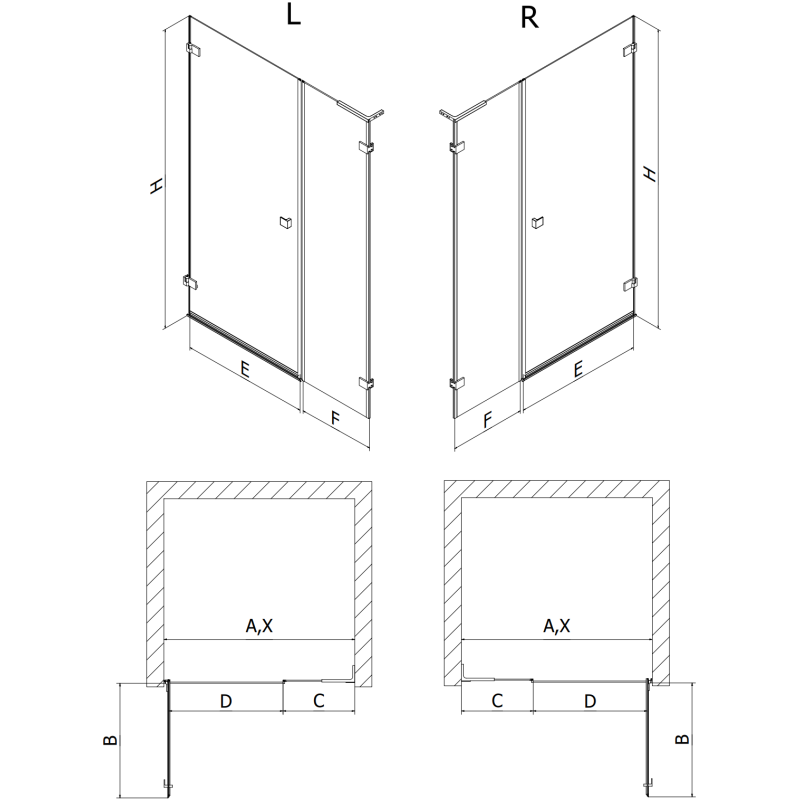 Mexen Lunar-B L ușă de duș batantă dreapta 125 cm, transparentă, albă - 832SL-125-050-20-00-P