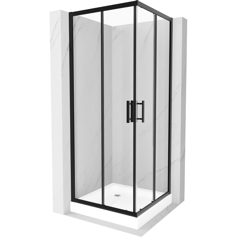 Mexen Rio cabina de duș pătrată 80 x 80 cm, transparentă, neagră + cadă de duș, albă - 860-080-080-70-00-4510