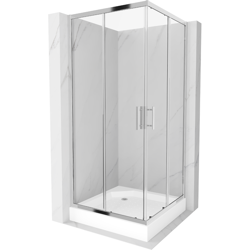 Cabină de duș pătrată Mexen Rio 90 x 90 cm, transparentă, crom + cadă de duș Rio, albă - 860-090-090-01-00-4510