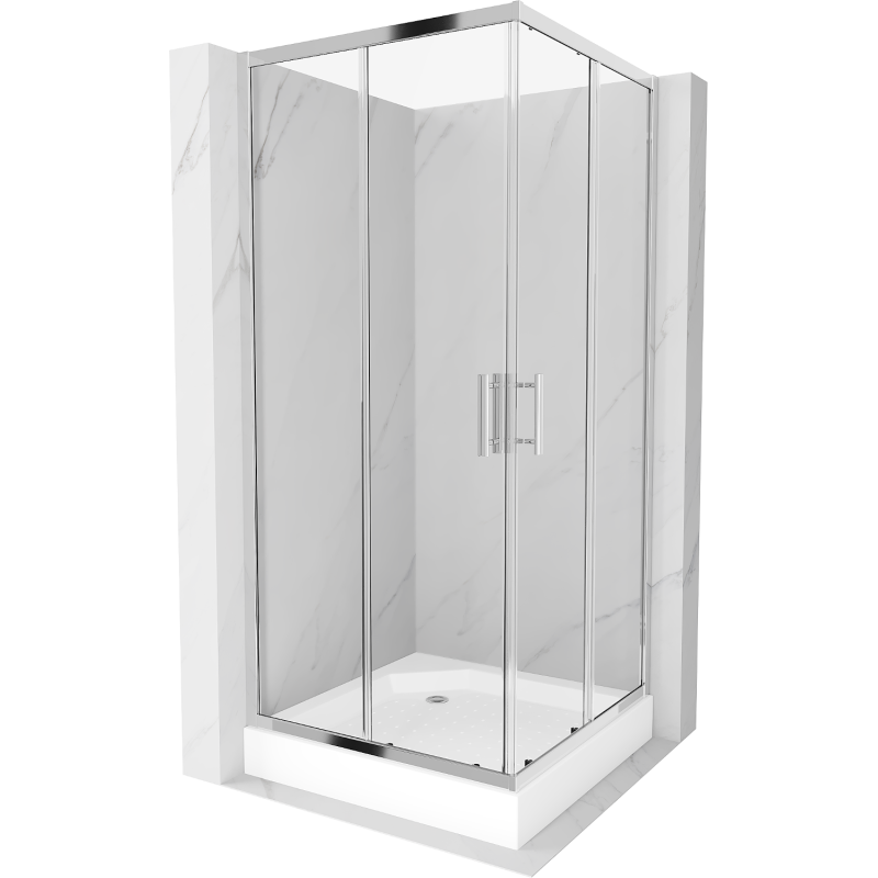 Mexen Rio cabină de duș pătrată 90 x 90 cm, transparent, Crom + cadă de duș Rio, Albă - 860-090-090-01-00-4510