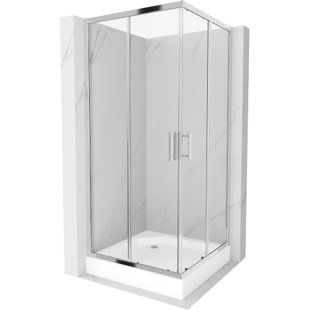 Cabină de duș pătrată Mexen Rio 90 x 90 cm, transparentă, crom + cadă de duș Rio, albă - 860-090-090-01-00-4510