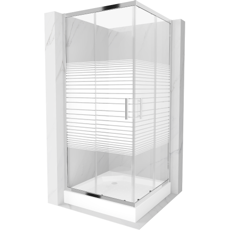 Cabină de duș pătrată Mexen Rio 90 x 90 cm, dungi albe, crom + cadă de duș Rio, alb - 860-090-090-01-20-4510
