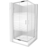 Cabină de duș pătrată Mexen Rio 90 x 90 cm, dungi albe, crom + cadă de duș Rio, alb - 860-090-090-01-20-4510