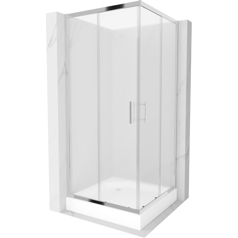 Cabină de duș pătrată Mexen Rio 90 x 90 cm, mat, crom + cadă de duș Rio, alb - 860-090-090-01-30-4510