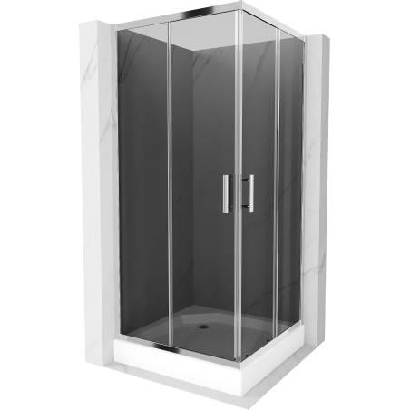 Mexen Rio négyzet alakú zuhanykabin 90 x 90 cm, Sötétszürke, Króm + zuhanytálca Rio, Fehér - 860-090-090-01-40-4510