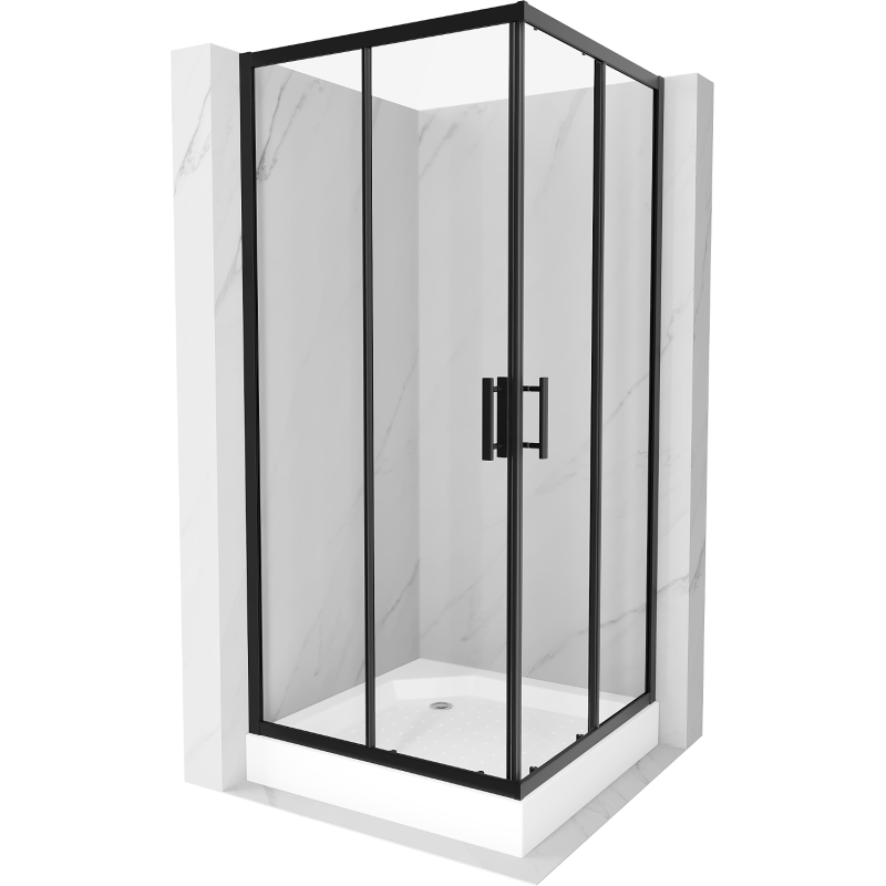 Mexen Rio cabină de duș pătrată 90 x 90 cm, transparent, Neagră + cadă de duș Rio, Albă - 860-090-090-70-00-4510
