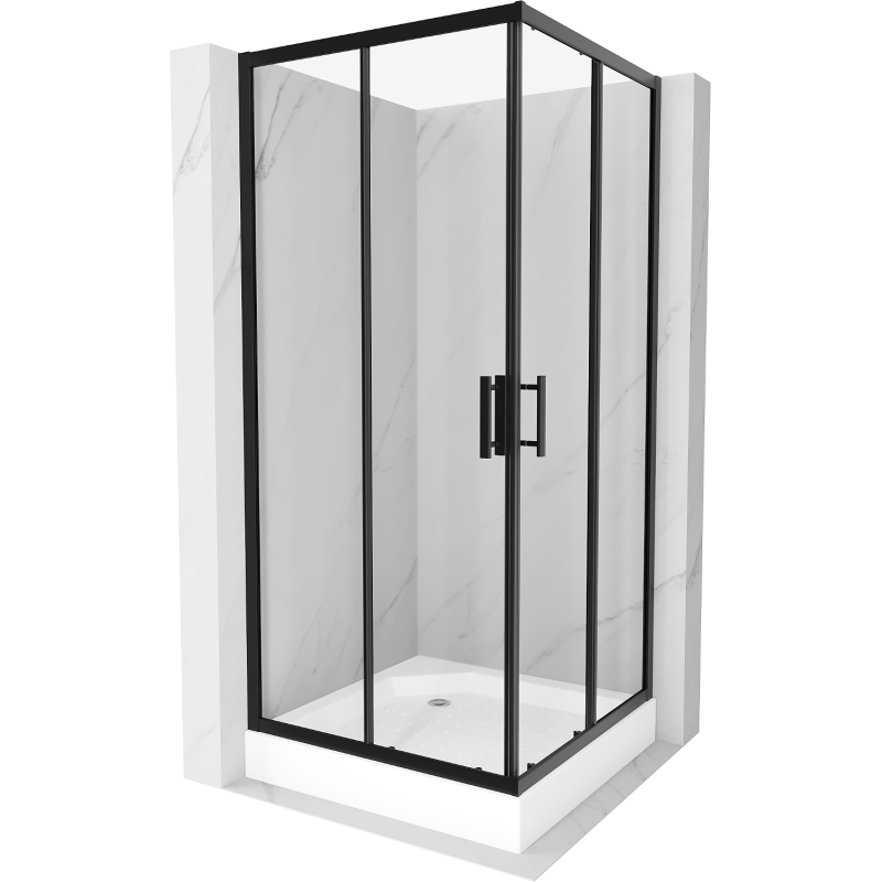 Mexen Rio cabină de duș pătrată 90 x 90 cm, transparentă, neagră + cadă de duș Rio, albă - 860-090-090-70-00-4510
