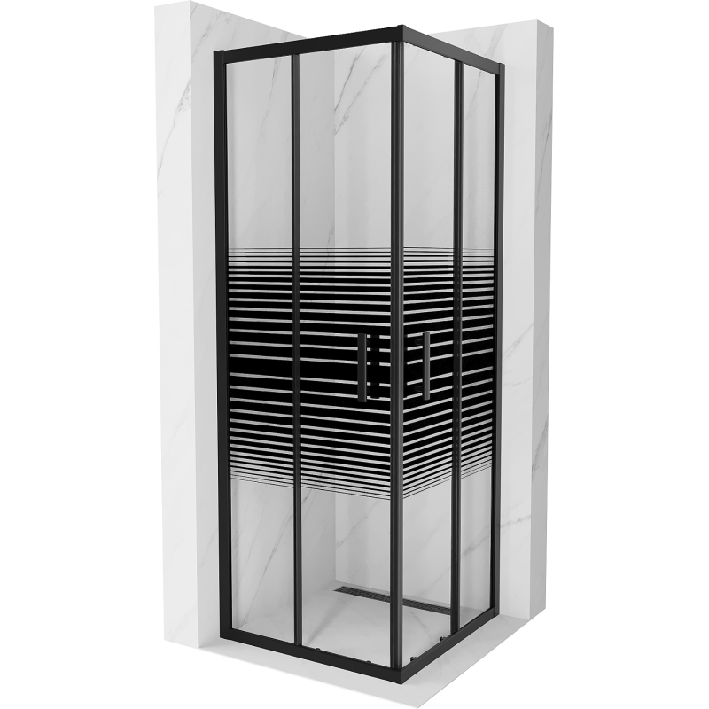 Mexen Rio cabină de duș pătrată 70 x 70 cm, benzi negre, negru - 860-070-070-70-20