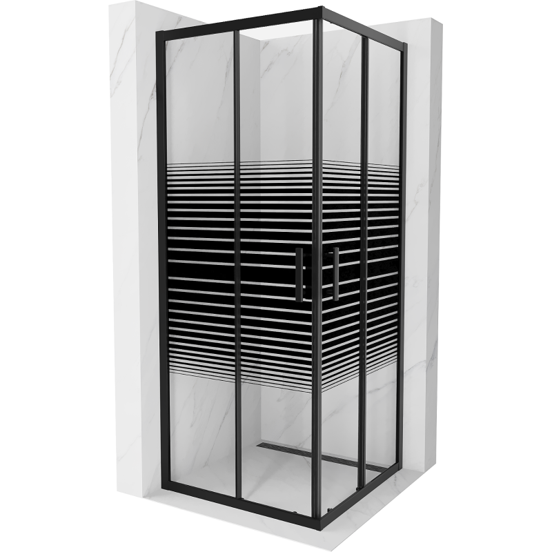 Mexen Rio cabină de duș pătrată 80 x 80 cm, benzi negre, negru - 860-080-080-70-20