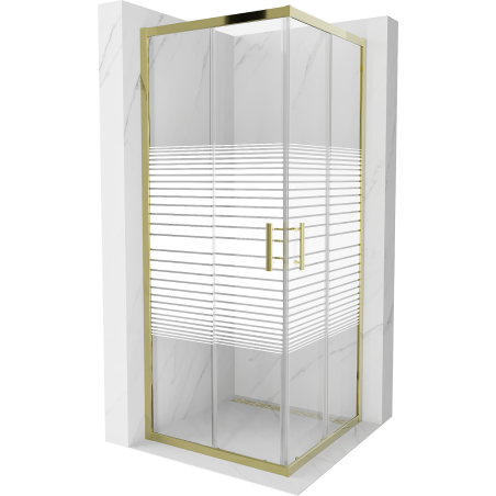 Mexen Rio cabină de duș pătrată 80 x 80 cm, dungi albe, aurie - 860-080-080-50-20